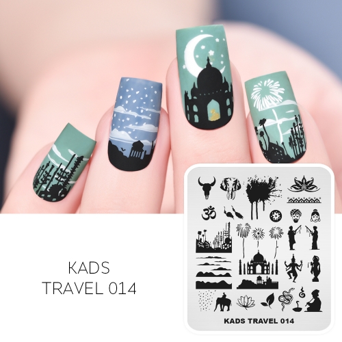 TRAVEL 014 Nail Stamping Plate Elephant&Thailand Landscape