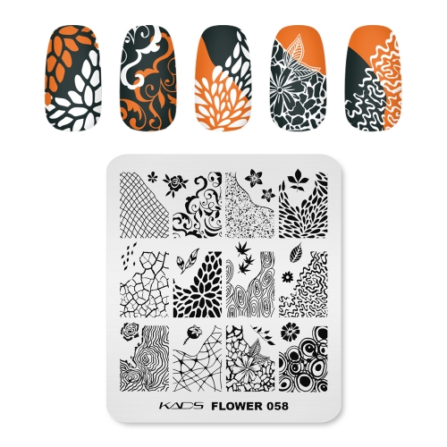 FLOWER 058 Nail Stamping Plate Plaid & Leaf & Flower & Bark Skin & Annual Ring