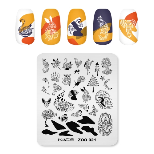 ZOO 021 Nail Stamping Plate Fingerprint & Animal & Tree & Foot Print & Moon & Star & Pattern