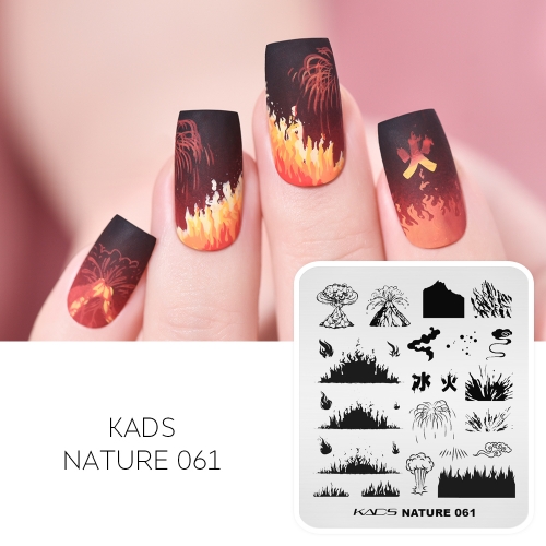 NATURE 061 Nail Stamping Plate Fire & Volcano & Smoke & Spark