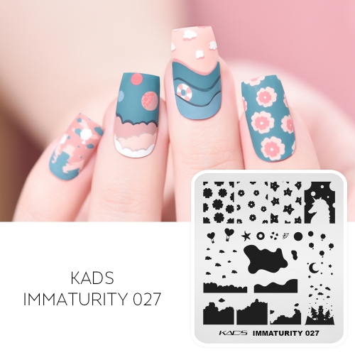 Immaturity 027 Nail Stamping Plate Cloud & Wave & Flower & Star & Sky & Wood & Snowman & Unicorn