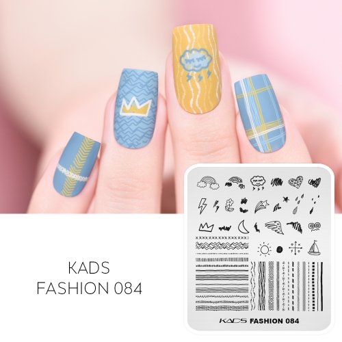 FASHION 084 Nail Stamping Plate Dotted Line & Plaid & Rainbow & Thunderstorm & Raindrop & Star & Cloud & Love Heart & Squiggle