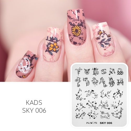 SKY 006 Nail Stamping Plate Zodiac Sign & Flower & Leaf & Star & Moon & Sun