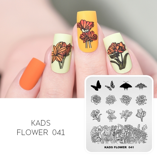FLOWER 041 Nail Stamping Plate Flowers & Butterflies