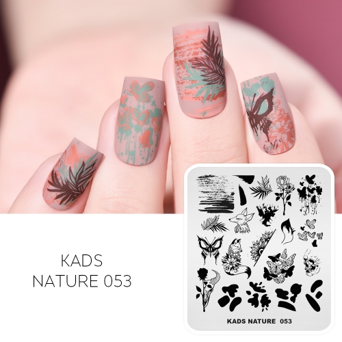 NATURE 053 Nail Stamping Plate Rose & Fox & Butterfly