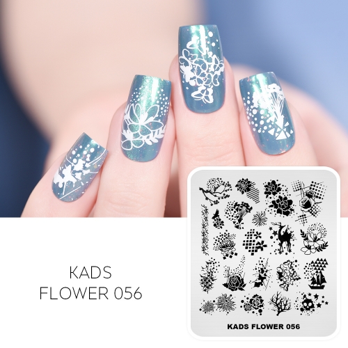 FLOWER 056 Nail Stamping Plate Flower & Deer & Sailing Boat