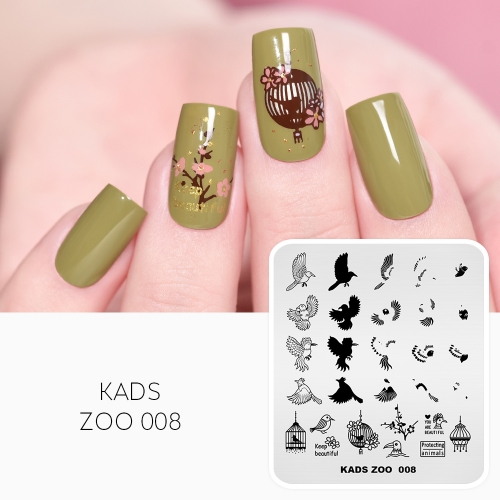 ZOO 008 Nail Stamping Plate Canary & Birdcage & Plum Blossom