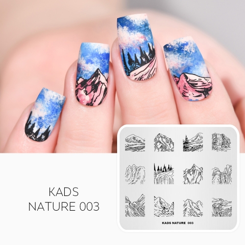 NATURE 003 Nail Stamping Plate Nature Mountain & Tree