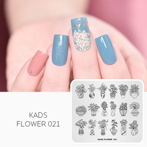 FLOWER 021 Nail Stamping Plate Vase & Flower Art