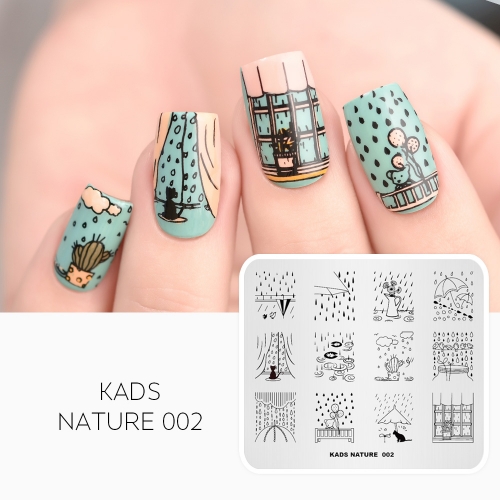 NATURE 002 Nail Stamping Plate Nature Rain & Umbrella