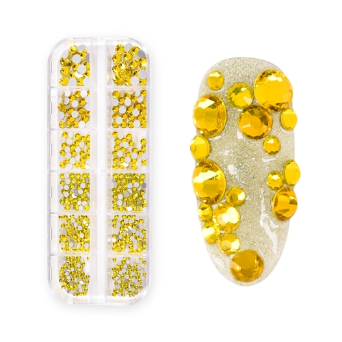 Round Nail Rhinestone Yellow 270Pcs/Box 6 Sizes Flat Bottom 200152