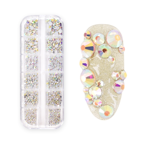 Round Nail Rhinestone AB Colorful 540Pcs/Box 6 Sizes Flat Bottom 200143