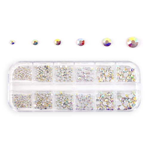 Round Nail Rhinestone AB Colorful 540Pcs/Box 6 Sizes Flat Bottom 200143