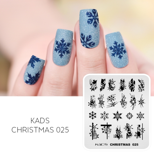 CHRISTMAS 025 Nail Stamping Plate Snowflakes & Curve & Pine Needle & Line