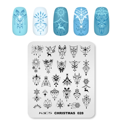 CHRISTMAS 028 Nail Stamping Plate Necklace & Star & Deer & Moon & Snowflakes