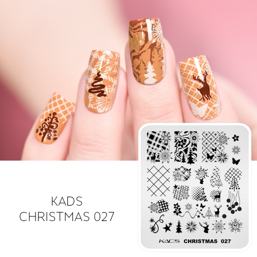 CHRISTMAS 027 Nail Stamping Plate Plaid & Snowflakes & Pine & Butterfly & Star & Flower