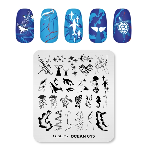 Ocean 015 Nail Stamping Plate Wave & Curve & Fish & Octopus