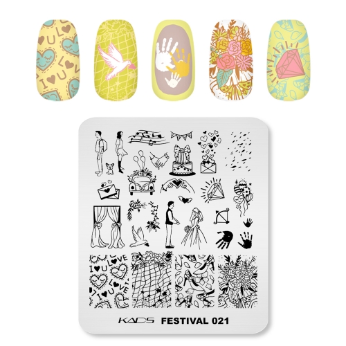 Festival 021 Nail Stamping Plate Wedding & Bride and Groom & Cake