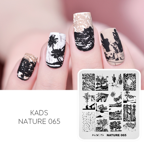 Nature 065 Nail Stamping Plate Ink Painting & Cactus & Forest & Tree & Beach & Cloud