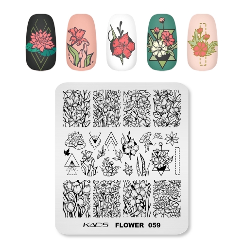 Flower 059 Nail Stamping Plate Flower & Leaf & Triangle