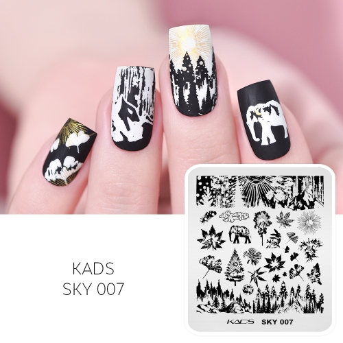 Sky 007 Nail Stamping Plate Aurora & Mountain & Starry Sky & Maple & Forest