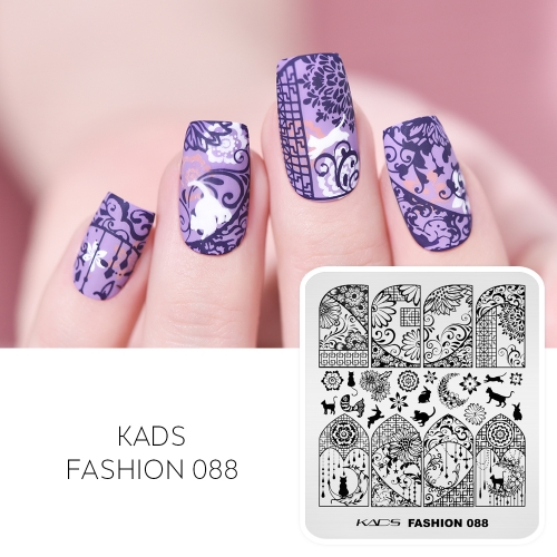 Fashion 088 Nail Stamping Plate Cat & Pattern & Flower & Plaid