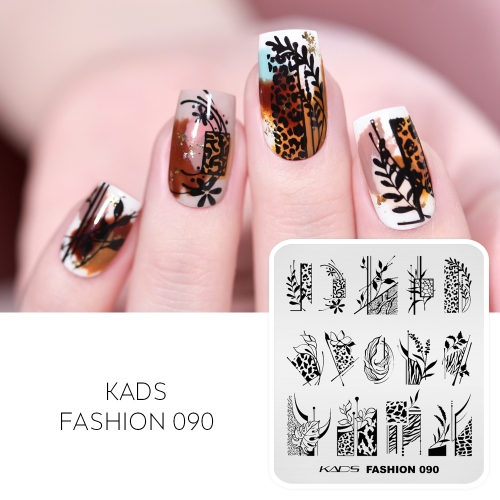 Fashion 090 Nail Stamping Plate Leopard Print & Leaf & Lines