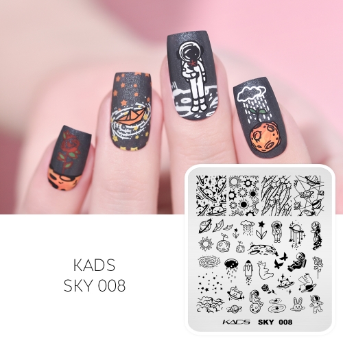 SKY 008 Nail Stamping Plate Planets & Rocket & Astronauts & Sun & Stars