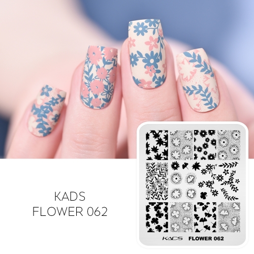 FLOWER 062 Nail Stamping Plate Ginkgo & Maple & Clover & Tiny Flowers