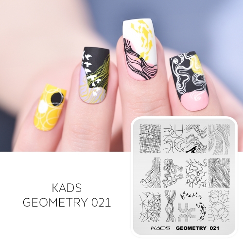 GEOMETRY 021 Nail Stamping Plate Curves & Waves & Lines & Circles & Whales & Birds