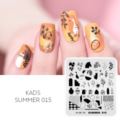 SUMMER 015 Nail Stamping Plate Zebra & Leaf & Flower & Pot & Vase & Grid & Abstract Images