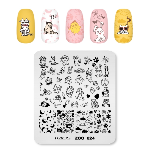 ZOO 024 Nail Stamping Plate Cartoon Animals & Cat Paw & Frog & Cloud & Moon