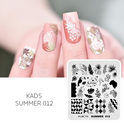 SUMMER 012 Nail Stamping Plate Geometric Patterns & Toucan & Flamingo & Tropical Leaves