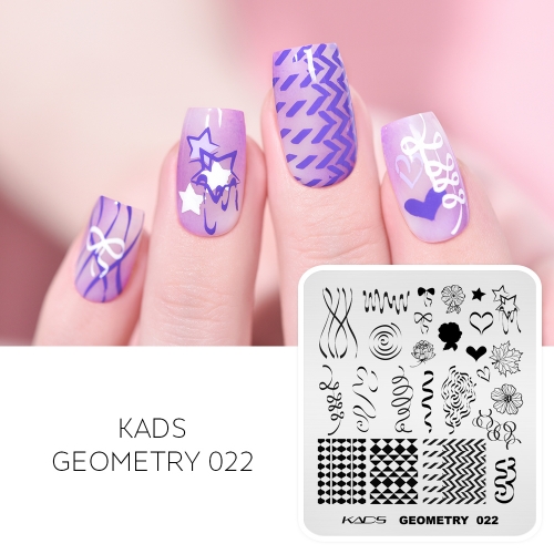 GEOMETRY 022 Nail Stamping Plate Ribbons & Flowers & Leaves & Stars & Hearts & Patterns