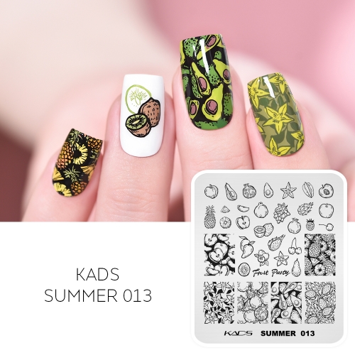 SUMMER 013 Nail Stamping Plate Pineapple & Starfruit & Pomegranate & Avocado & Apple & Pitaya & Mango & Kiwi & Grape & Cherry