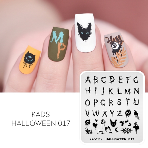 Halloween 017 ネイルスタンピングプレート ゴシック&カボチャ&ゴースト&バード&リーフ&キャット