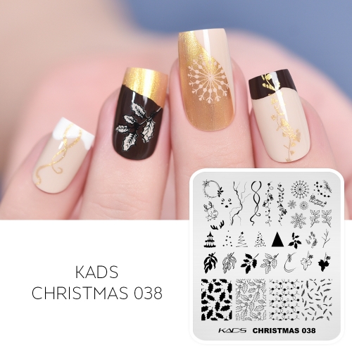 Christmas 038 Nail Stamping Plate Holly leaves & Christmas Trees & String Lights