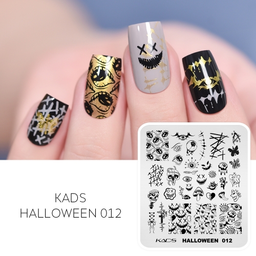 Halloween 012 Nail Stamping Plate Eyeball & Tongue & Skull & Stitched Scar