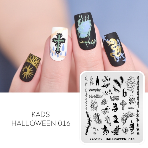 Halloween 016 Nail Stamping Plate Vampire & Blood & Thorn & Bat & Chain & Werewolf