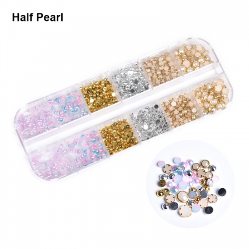 Mixed Color Flat Bottom Nail Pearl & Nail Rhinestone 200167