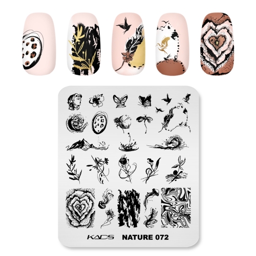 Nature 072 Nail Stamping Plate Light and Graceful Images of Water, Flower, Feather, Jellyfish and Butterfly