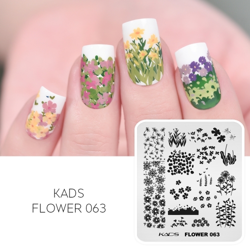 Flower 063 Nail Stamping Plate Petals & Leaves & Stems