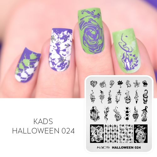 Halloween 024 Nail Stamping Plate Ghost and Coffin and Witch and Pumpkin and Candle and Haunted Castle