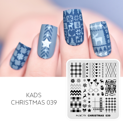 Christmas 039 Nail Stamping Plate Checked Plaid and Woollen Designs