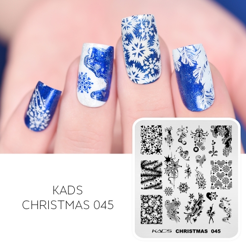 Christmas 045 Nail Stamping Plate Leaves and Snowflakes and Abstract Patterns