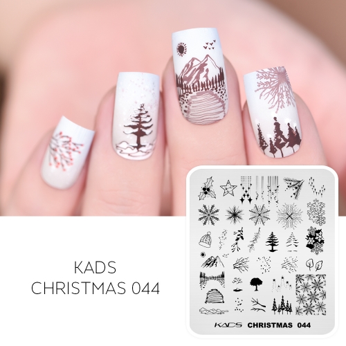 Christmas 044 Nail Stamping Plate Snowy View and Trees and Mountain and Snowflakes