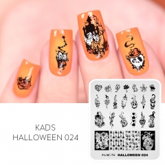 Halloween 024 Nail Stamping Plate Ghost and Coffin and Witch and Pumpkin and Candle and Haunted Castle