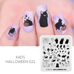 Halloween 021 Nail Stamping Plate Black Cat and Zombie and Spider Web and Pumpkin