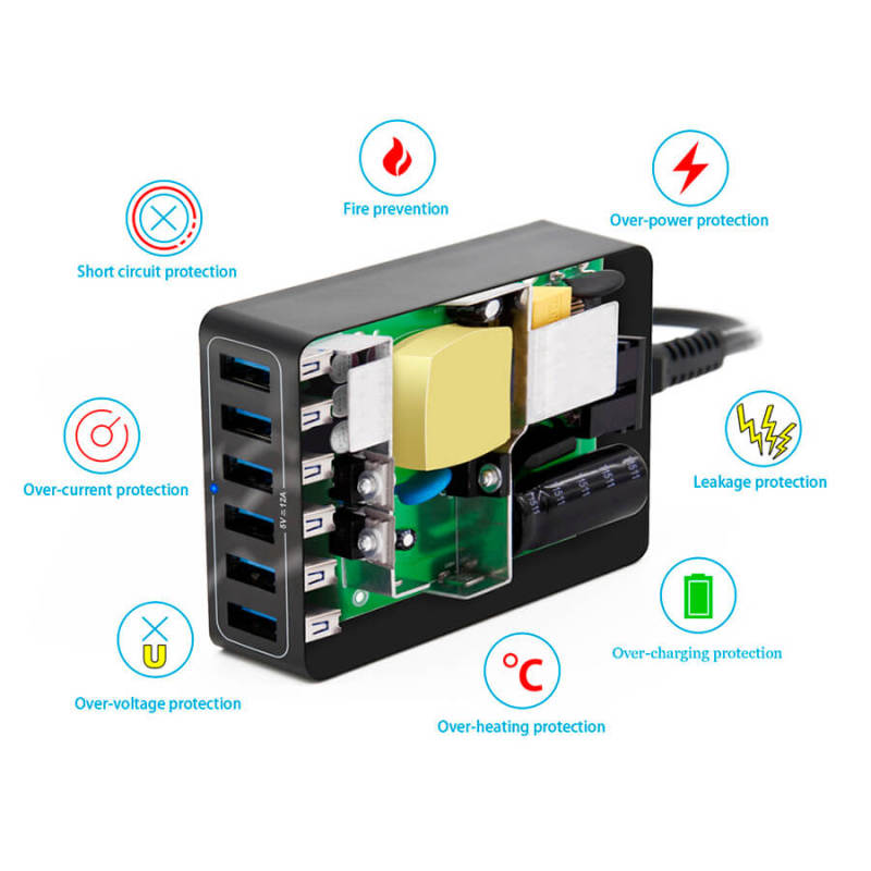 6 Port USB Charger Station For mobile phone  50W