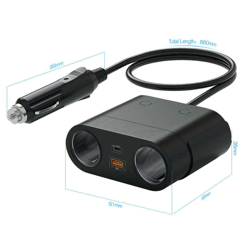 The Best  2-Way Car Cigarette Lighter Splitter and USB Adapter With Switch On/Off 120W-- HUWDER